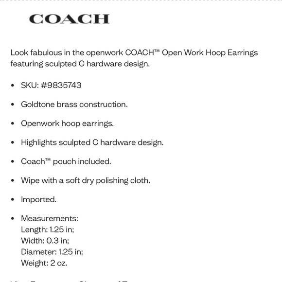 Coach Open Hoop Earrings - Picture 4 of 4